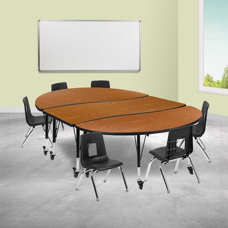 Flash Furniture Oval 60 W, 86 L, 25 H, Chrome, Laminate, Particleboard, Plastic, Steel, Wood Grain XU-GRP-12CH-A3060CON-60-OAK-T-P-CAS-GG